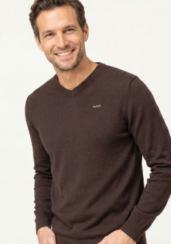 Pull marron Homme col V