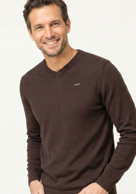 Pull marron Homme col V Pull marron Homme col V