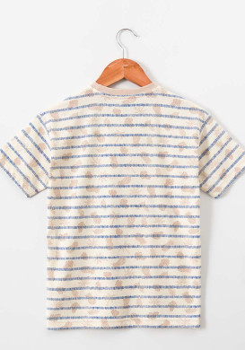 Tee-shirt manches courtes garçonbeige rayures imprimés