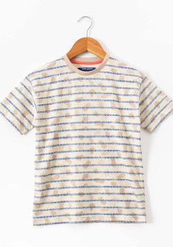Tee-shirt manches courtes garçonbeige rayures imprimés
