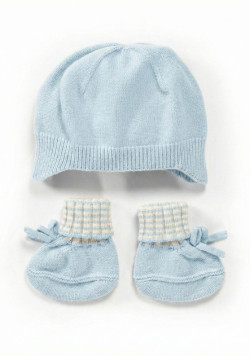 Ensemble bleu Bébé bonnet + chaussons