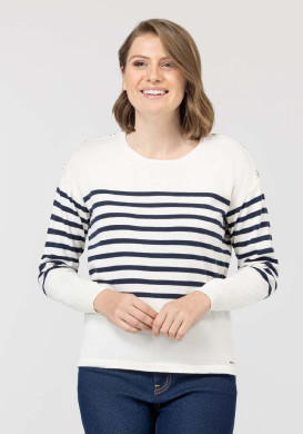 Pull marin Femme grège rayé bleu marine Pull marin Femme grège rayé bleu marine