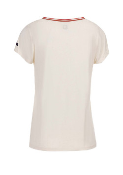 Tee-shirt manches courtes femme viscose et lin blanc à motif