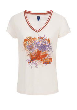 Tee-shirt manches courtes femme viscose et lin blanc à motif