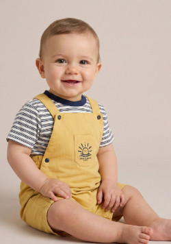 Ensemble Bébé Garçon salopette jaune + t-shirt