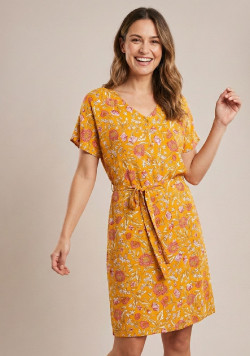 Robe femme 100% viscose jaune à motif