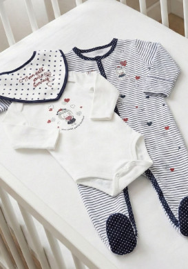 Ensemble Bébé 3 pièces pyjama + body + bavoir