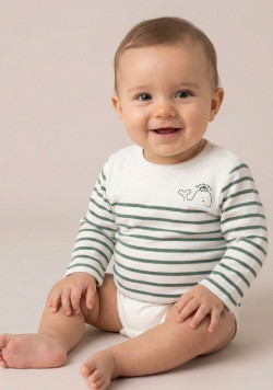 Body manches longues 100% coton Bébé rayé kaki