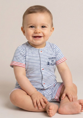 Combinaison courte rayée Bébé bleu/blanc