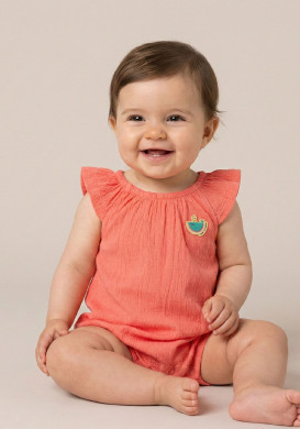 Combinaison Bébé Fille corail sans manches Combinaison Bébé Fille corail sans manches
