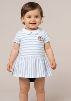 Combirobe rayée bleu ciel Bébé Fille