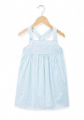 Robe 100% coton Fille rayée blanche et verte