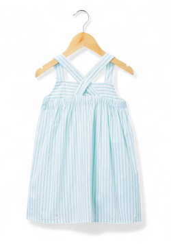 Robe 100% coton Fille rayée blanche et verte