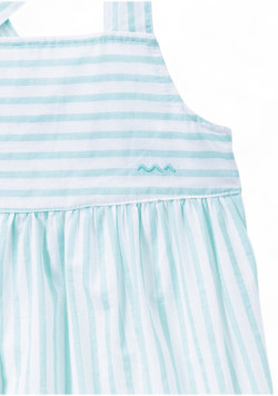 Robe 100% coton Fille rayée blanche et verte