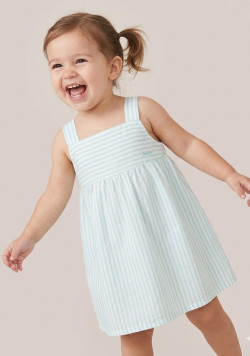 Robe 100% coton Fille rayée blanche et verte