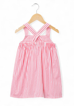 Robe 100% coton Fille rayée rose et blanche