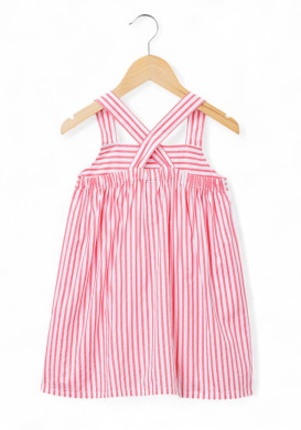 Robe 100% coton Fille rayée rose et blanche Robe 100% coton Fille rayée rose et blanche