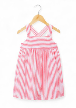 Robe 100% coton Fille rayée rose et blanche