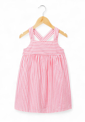 Robe 100% coton Fille rayée rose et blanche Robe 100% coton Fille rayée rose et blanche