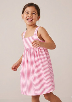 Robe 100% coton Fille rayée rose et blanche
