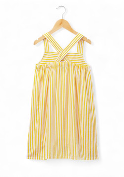 Robe 100% coton Fille rayée blanche et jaune