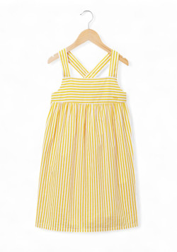 Robe 100% coton Fille rayée blanche et jaune