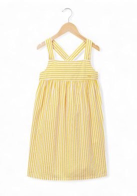 Robe 100% coton Fille rayée blanche et jaune Robe 100% coton Fille rayée blanche et jaune