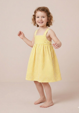 Robe 100% coton Fille rayée blanche et jaune Robe 100% coton Fille rayée blanche et jaune