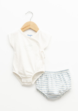 Ensemble bébé Garçon 100% coton bleu et blanc