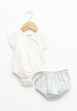 Ensemble bébé Garçon 100% coton bleu et blanc Ensemble bébé Garçon 100% coton bleu et blanc