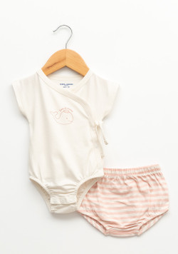 Ensemble bébé 100% coton Fille blanc et rose