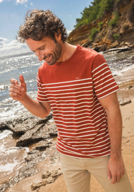 Marinière manches courtes rouge rayée grège homme Marinière manches courtes rouge rayée grège homme