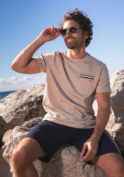 Tee-shirt 100% coton avec poche beige homme