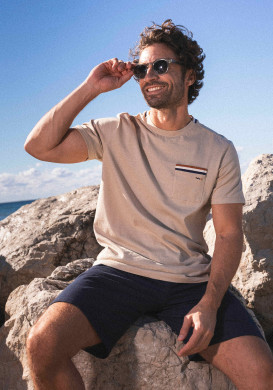 Tee-shirt 100% coton avec poche beige homme