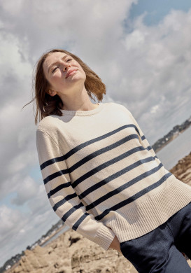 Pull marin grège rayures bleu marine Femme Pull marin grège rayures bleu marine Femme