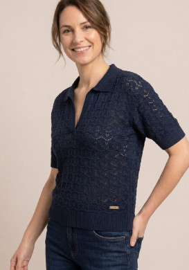 Polo en tricot ajouré femme bleu marine Polo en tricot ajouré femme bleu marine