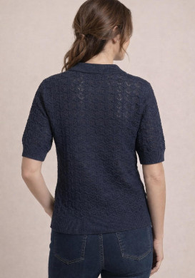 Polo en tricot ajouré femme bleu marine Polo en tricot ajouré femme bleu marine