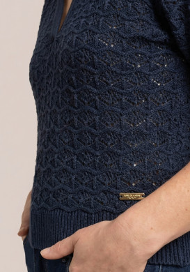Polo en tricot ajouré femme bleu marine Polo en tricot ajouré femme bleu marine