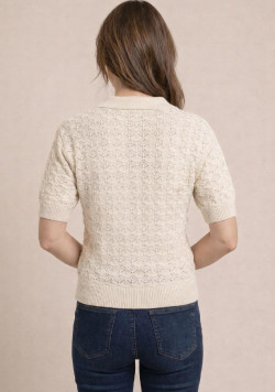 Polo en tricot ajouré femme beige