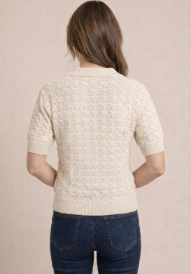 Polo en tricot ajouré femme beige Polo en tricot ajouré femme beige
