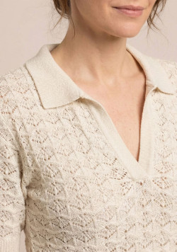 Polo en tricot ajouré femme beige