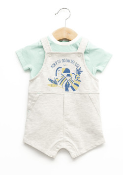 Ensemble salopette 100% coton Garçon gris