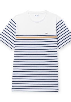 Marinière manches courtes 100% coton Homme blanche rayée bleu