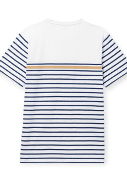 Marinière manches courtes 100% coton Homme blanche rayée bleu