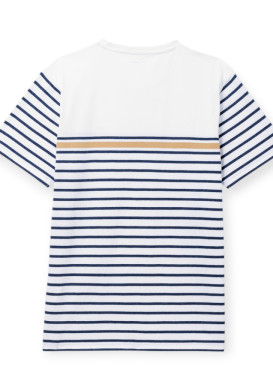 Marinière manches courtes 100% coton Homme blanche rayée bleu Marinière manches courtes 100% coton Homme blanche rayée bleu