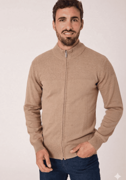 Gilet zippé tricot beige homme