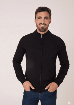Gilet zippé tricot noir homme