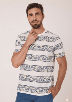 Tee-shirt manches courtes homme motif rayure citron