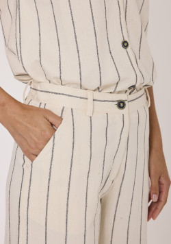 Pantalon large femme beige rayé 100% coton