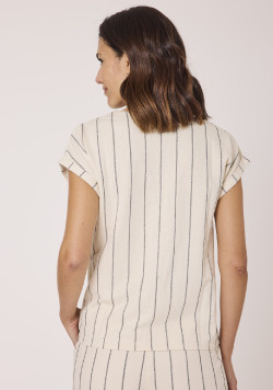 Chemise femme manches courtes beige rayée 100% coton